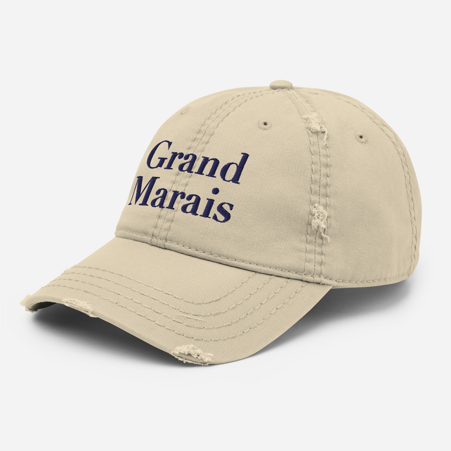 'Grand Marais' Distressed Dad Hat | White/Black Embroidery