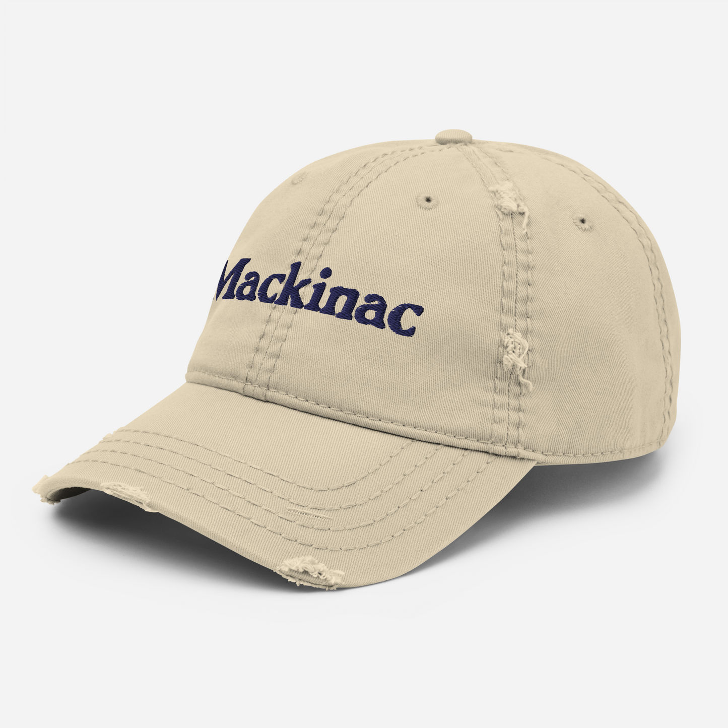 'Mackinac' Distressed Dad Hat | White/Navy Embroidery