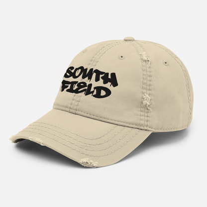 'Southfield' Distressed Dad Hat | White/Black Embroidery