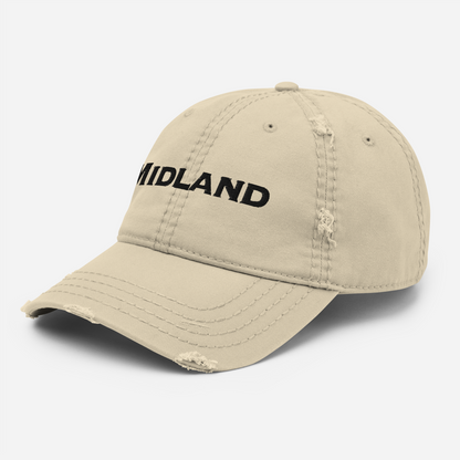 'Midland' Distressed Dad Hat | White/Black Embroidery