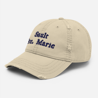 'Sault Ste. Marie' Distressed Dad Hat | White/Navy