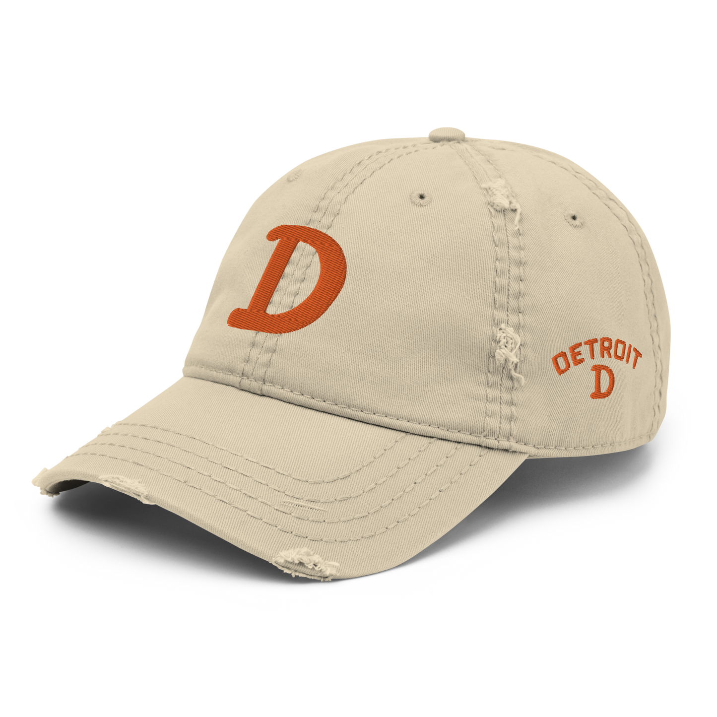 Detroit 'Old French D' Distressed Dad Hat (w/ Side Design) | Orange Embroidery