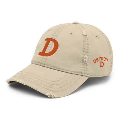 Detroit 'Old French D' Distressed Dad Hat (w/ Side Design) | Orange Embroidery