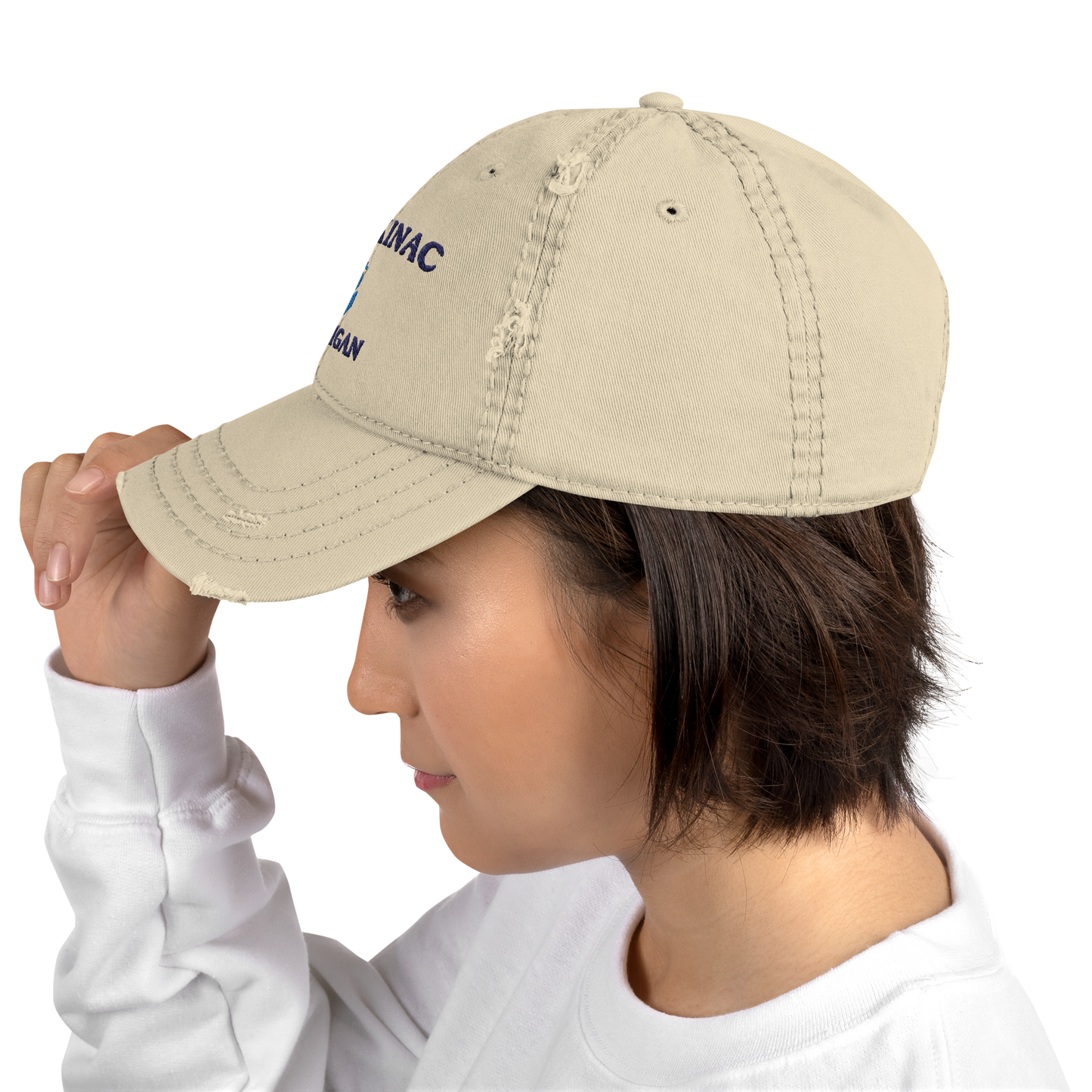 'Mackinac Michigan' Distressed Dad Hat (w/ Michigan Outline)