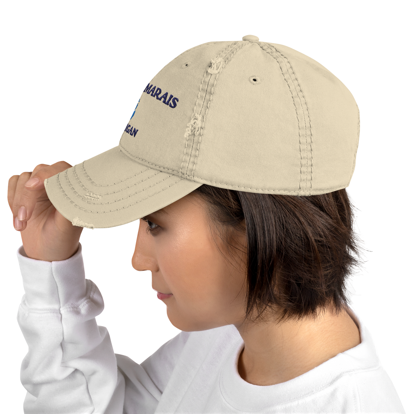 'Grand Marais Michigan' Distressed Dad Hat (w/ Michigan Outline)