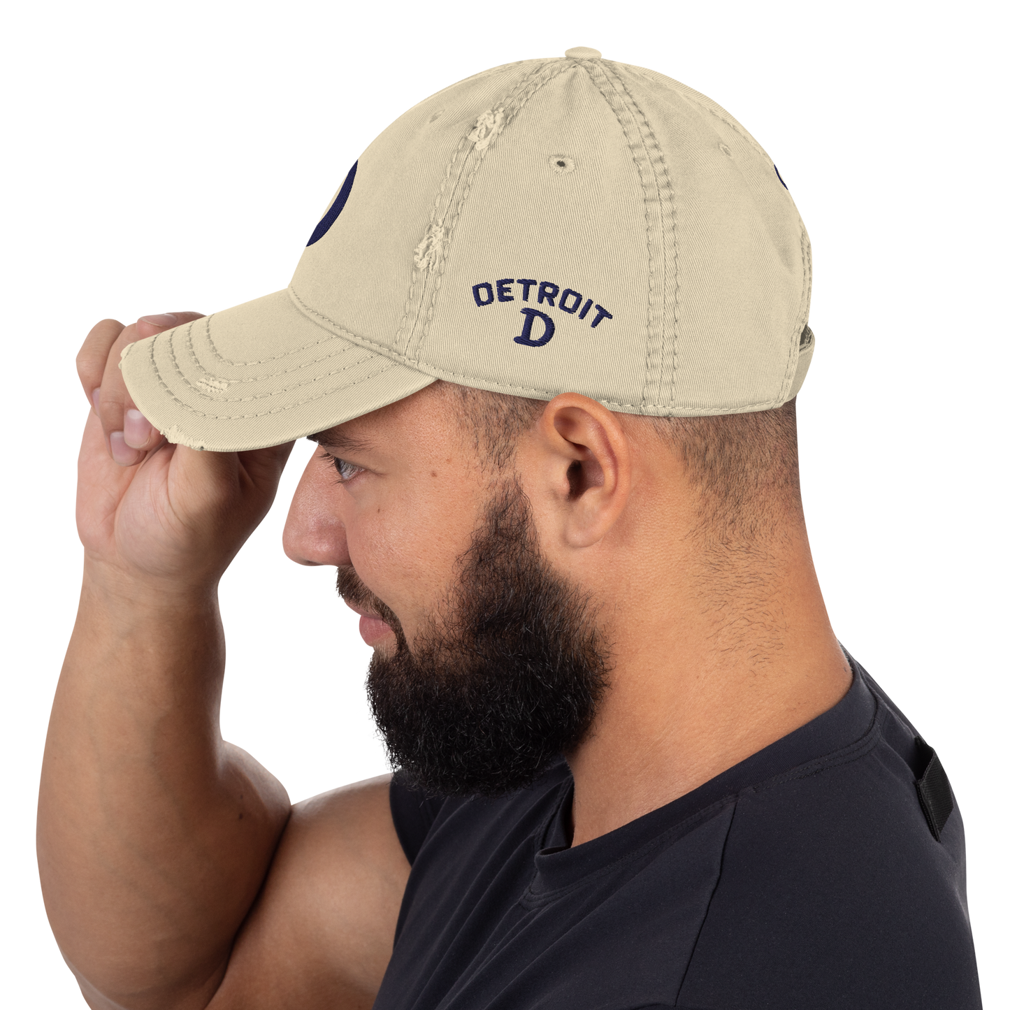 Detroit 'Old French D' Distressed Dad Hat (w/ Side Design)