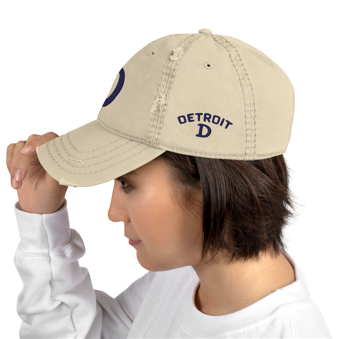 Detroit 'Old French D' Distressed Dad Hat (w/ Side Design)