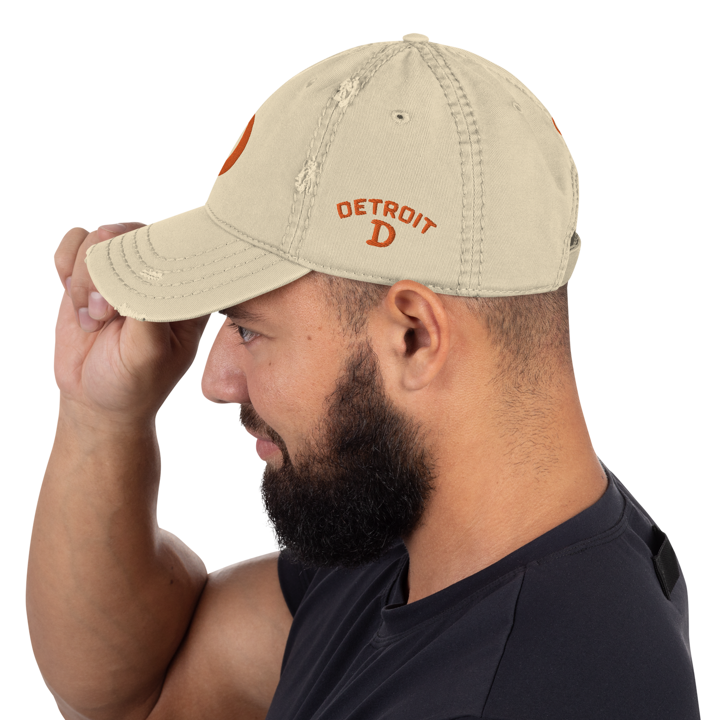 Detroit 'Old French D' Distressed Dad Hat (w/ Side Design) | Orange Embroidery