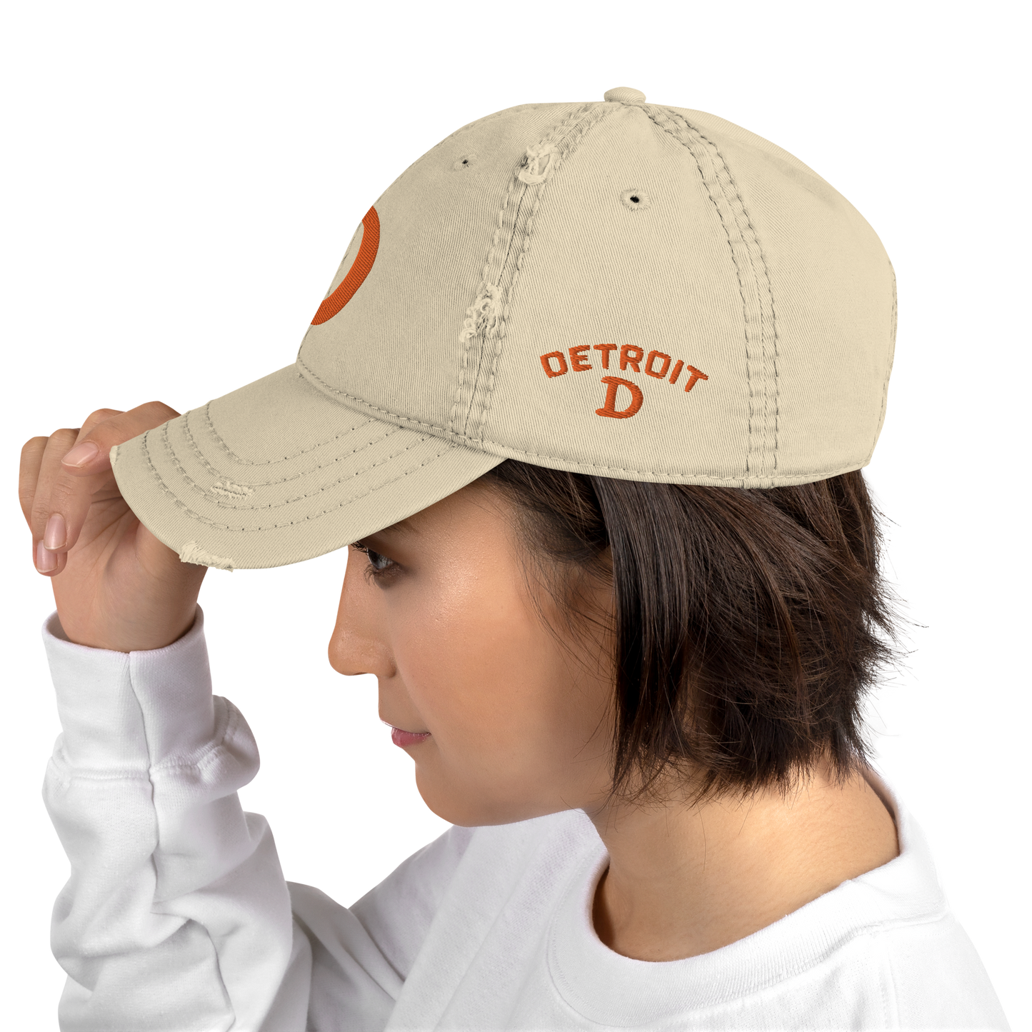 Detroit 'Old French D' Distressed Dad Hat (w/ Side Design) | Orange Embroidery