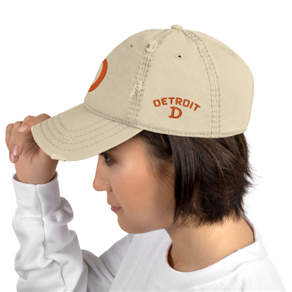 Detroit 'Old French D' Distressed Dad Hat (w/ Side Design) | Orange Embroidery