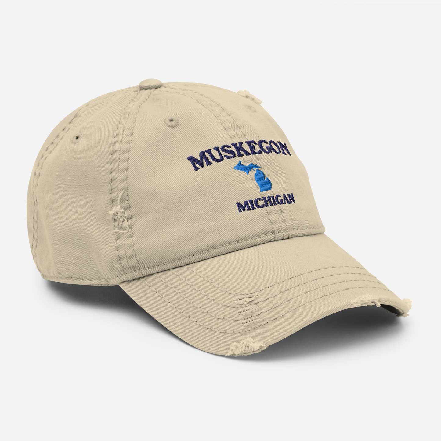 'Muskegon Michigan' Distressed Dad Hat (w/ Michigan Outline)