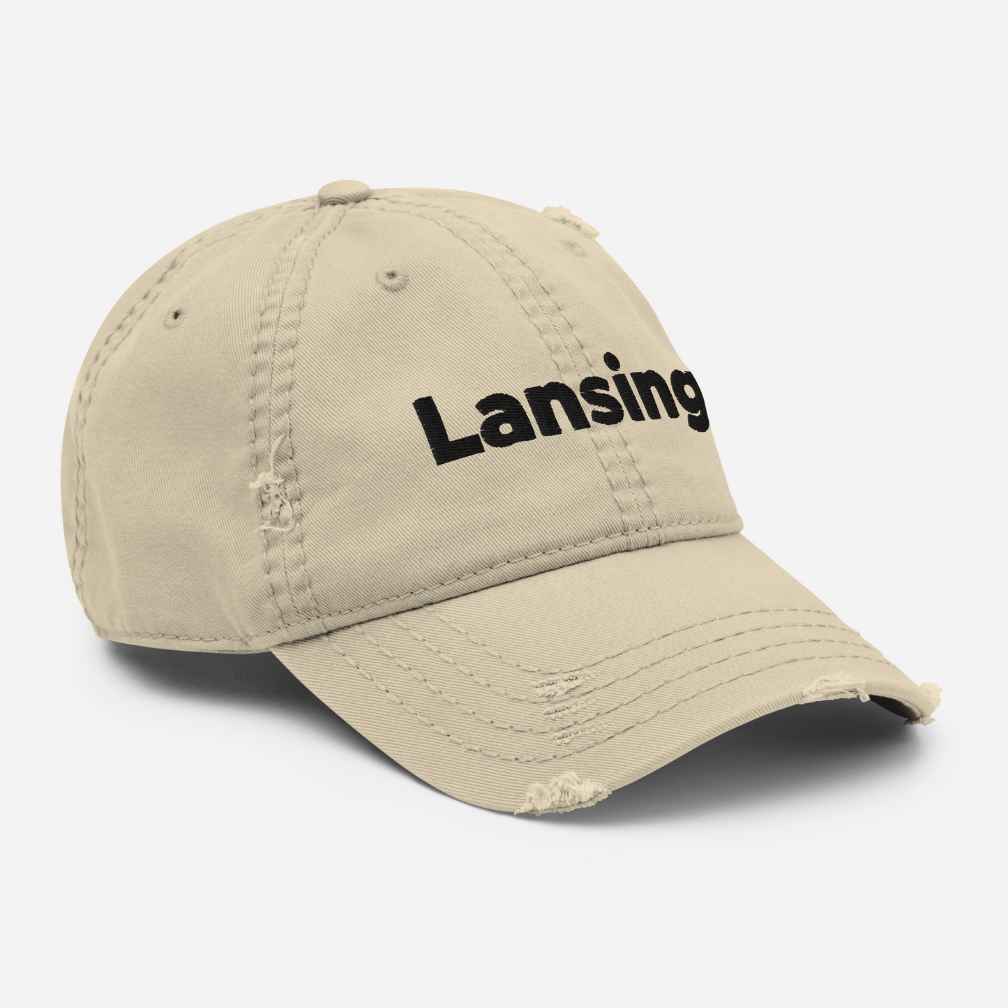 'Lansing' Distressed Dad Hat | White/Black Embroidery