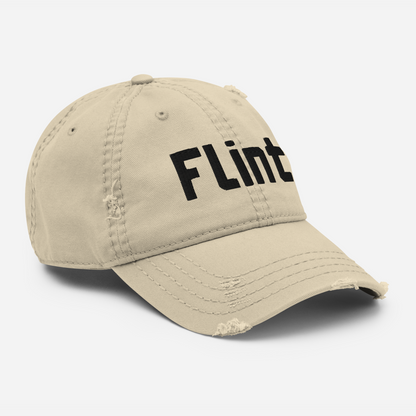 'Flint' Distressed Dad Hat | White/Black Embroidery