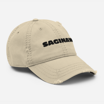 'Saginaw' Distressed Dad Hat | White/Black Embroidery