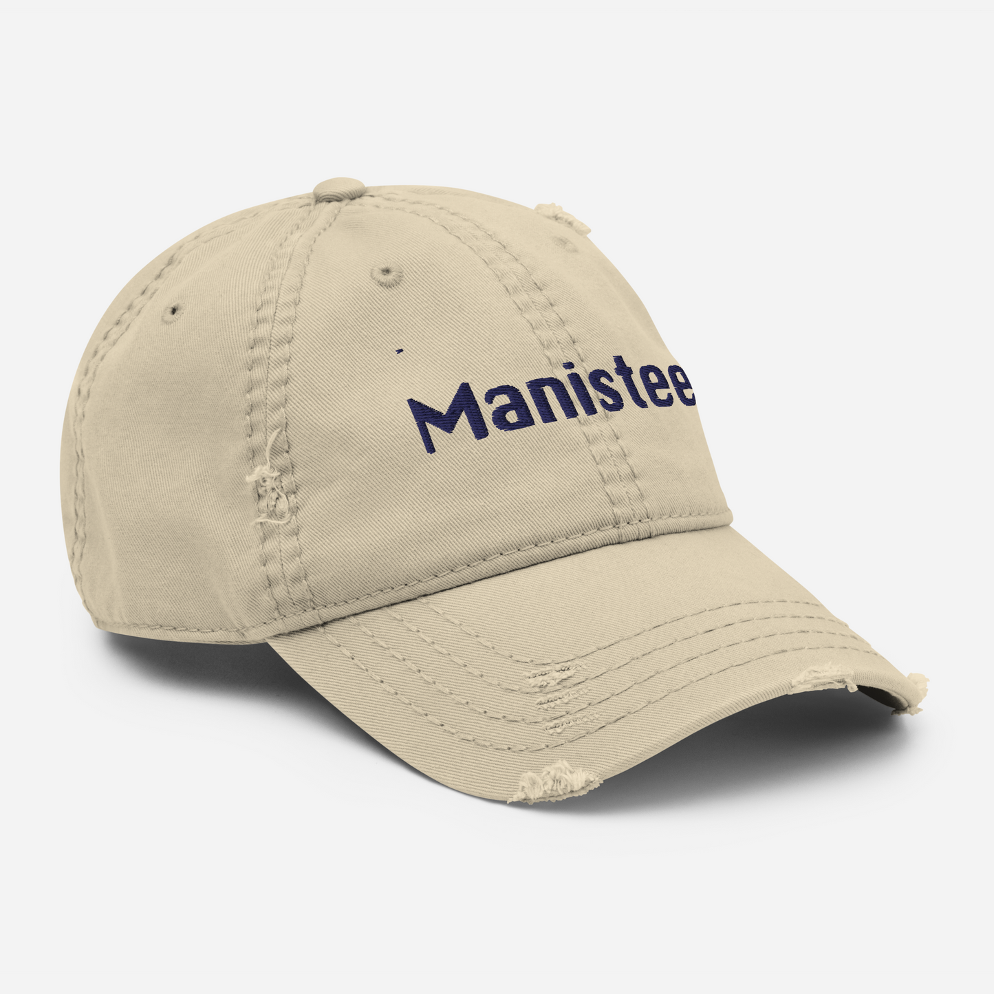 'Manistee' Distressed Dad Hat | White/Black Embroidery
