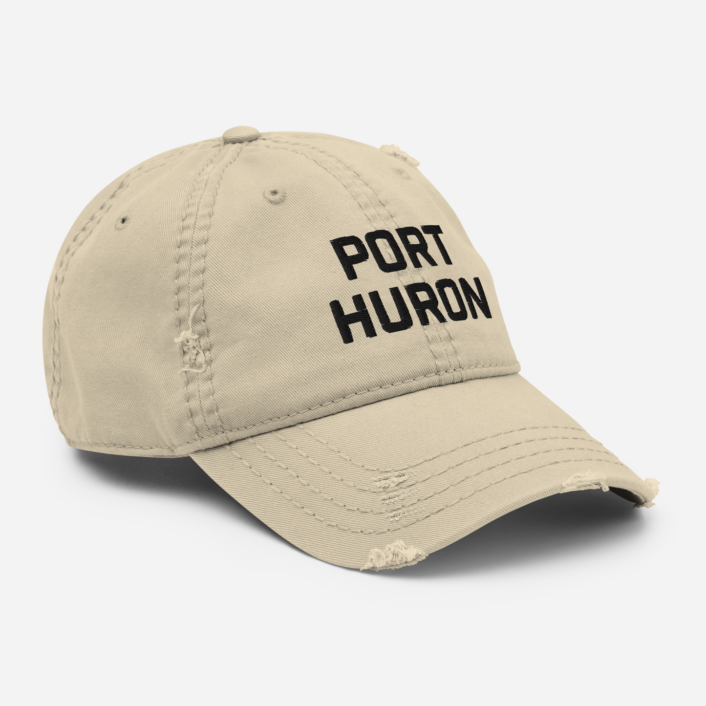 'Port Huron' Distressed Dad Hat | White/Black Embroidery