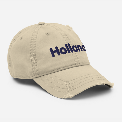 'Holland' Distressed Dad Hat | White/Black Embroidery