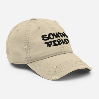 'Southfield' Distressed Dad Hat | White/Black Embroidery