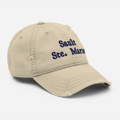 'Sault Ste. Marie' Distressed Dad Hat | White/Navy