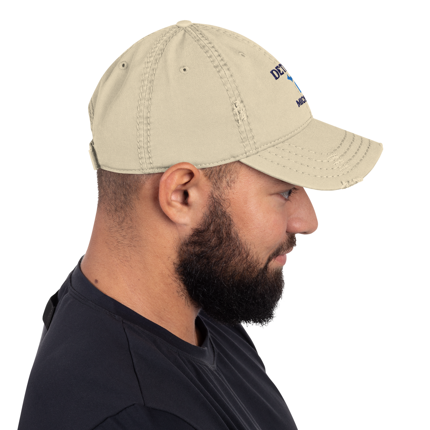 'Detroit Michigan' Distressed Dad Hat (w/Michigan Outline)