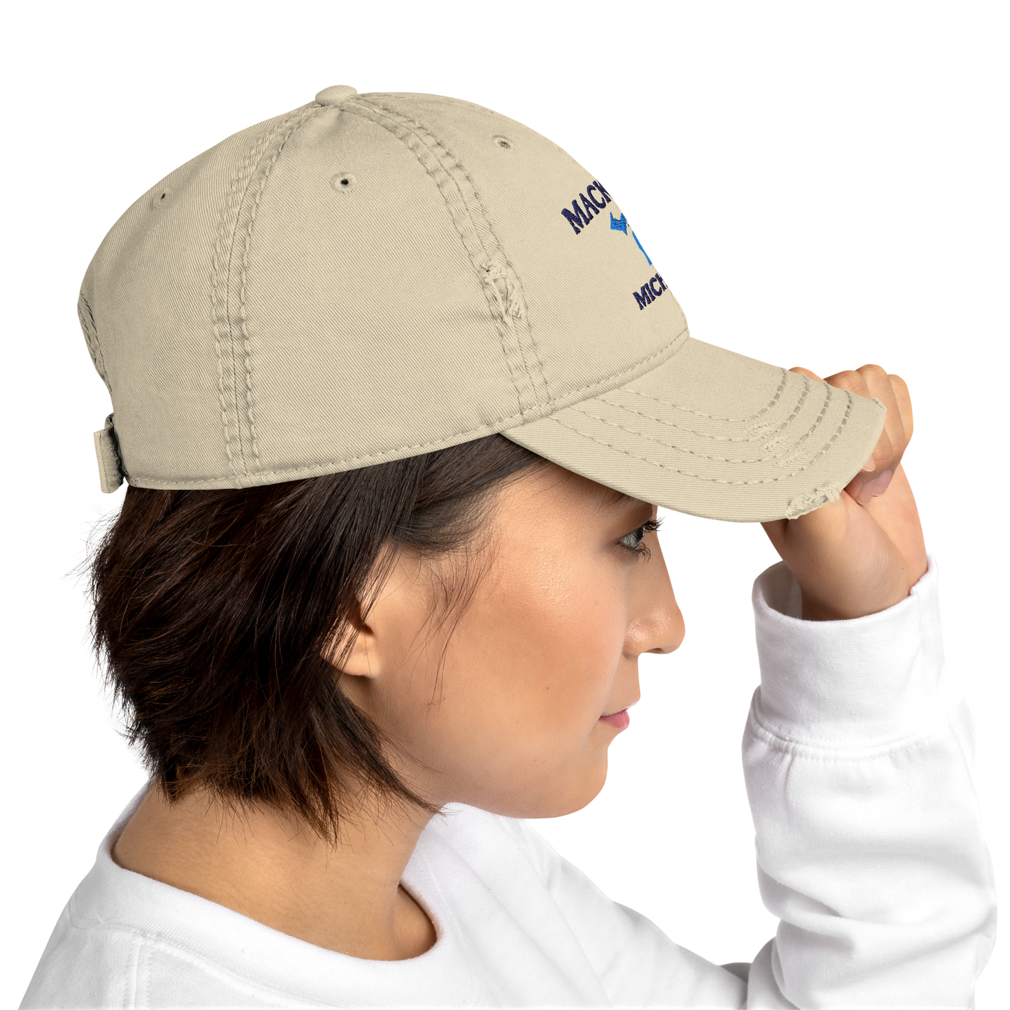 'Mackinac Michigan' Distressed Dad Hat (w/ Michigan Outline)