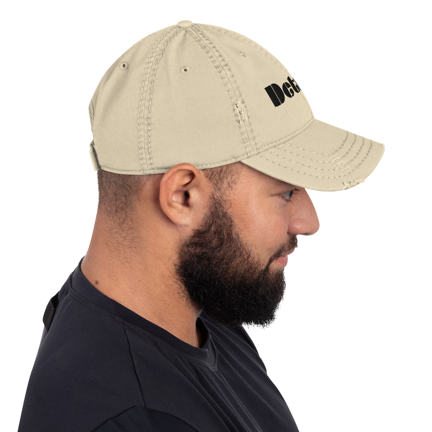 'Detroit' Distressed Dad Hat | White/Black Embroidery