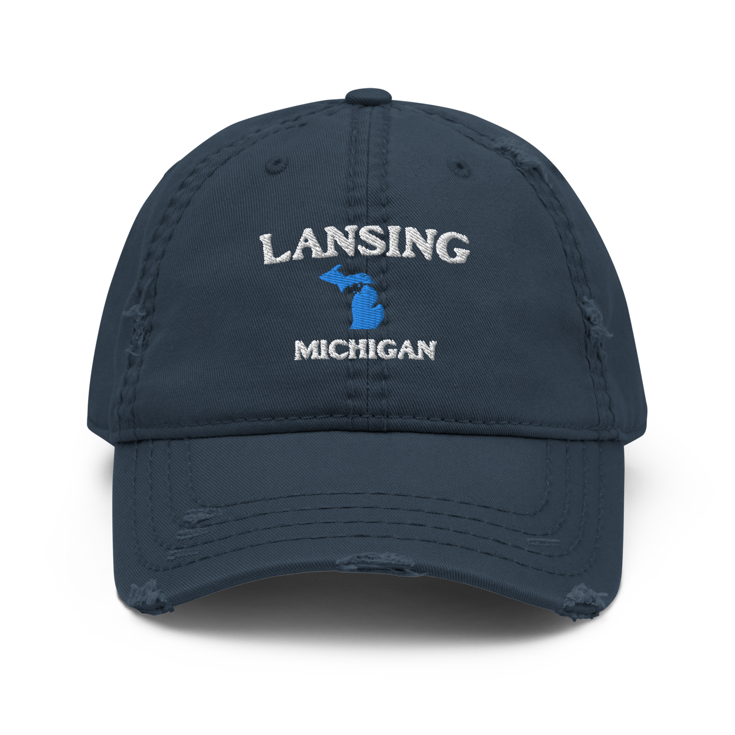 'Lansing Michigan' Distressed Dad Hat (w/ Michigan Outline)