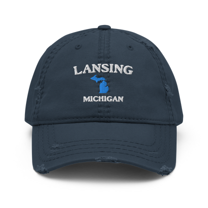 'Lansing Michigan' Distressed Dad Hat (w/ Michigan Outline)