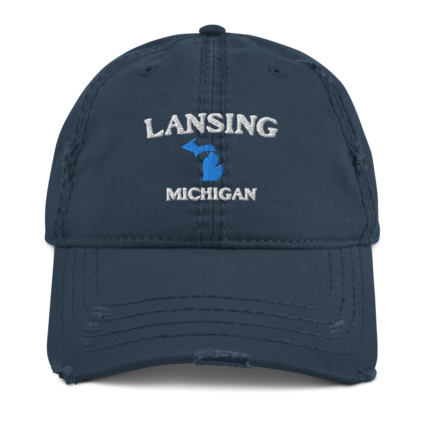 'Lansing Michigan' Distressed Dad Hat (w/ Michigan Outline)