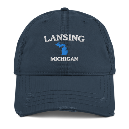 'Lansing Michigan' Distressed Dad Hat (w/ Michigan Outline)