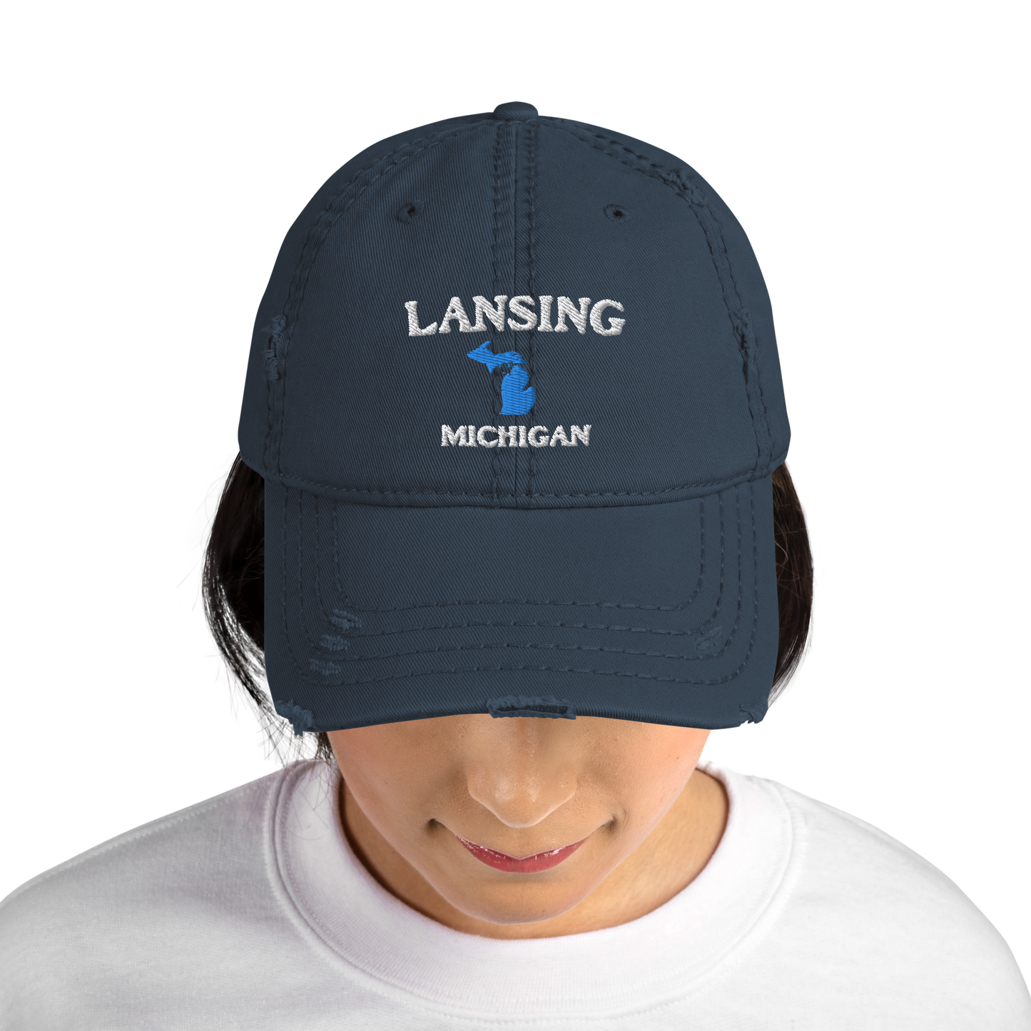 'Lansing Michigan' Distressed Dad Hat (w/ Michigan Outline)