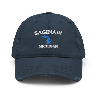 'Saginaw Michigan' Distressed Dad Hat (w/ Michigan Outline)