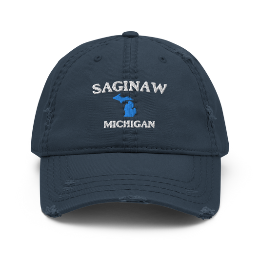 'Saginaw Michigan' Distressed Dad Hat (w/ Michigan Outline)