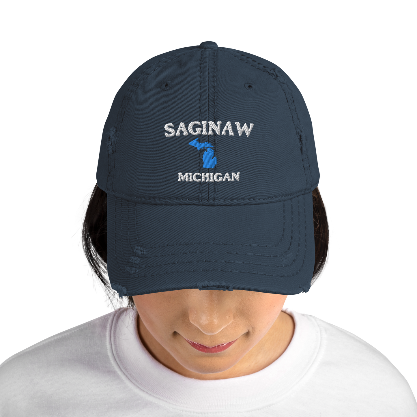 'Saginaw Michigan' Distressed Dad Hat (w/ Michigan Outline)