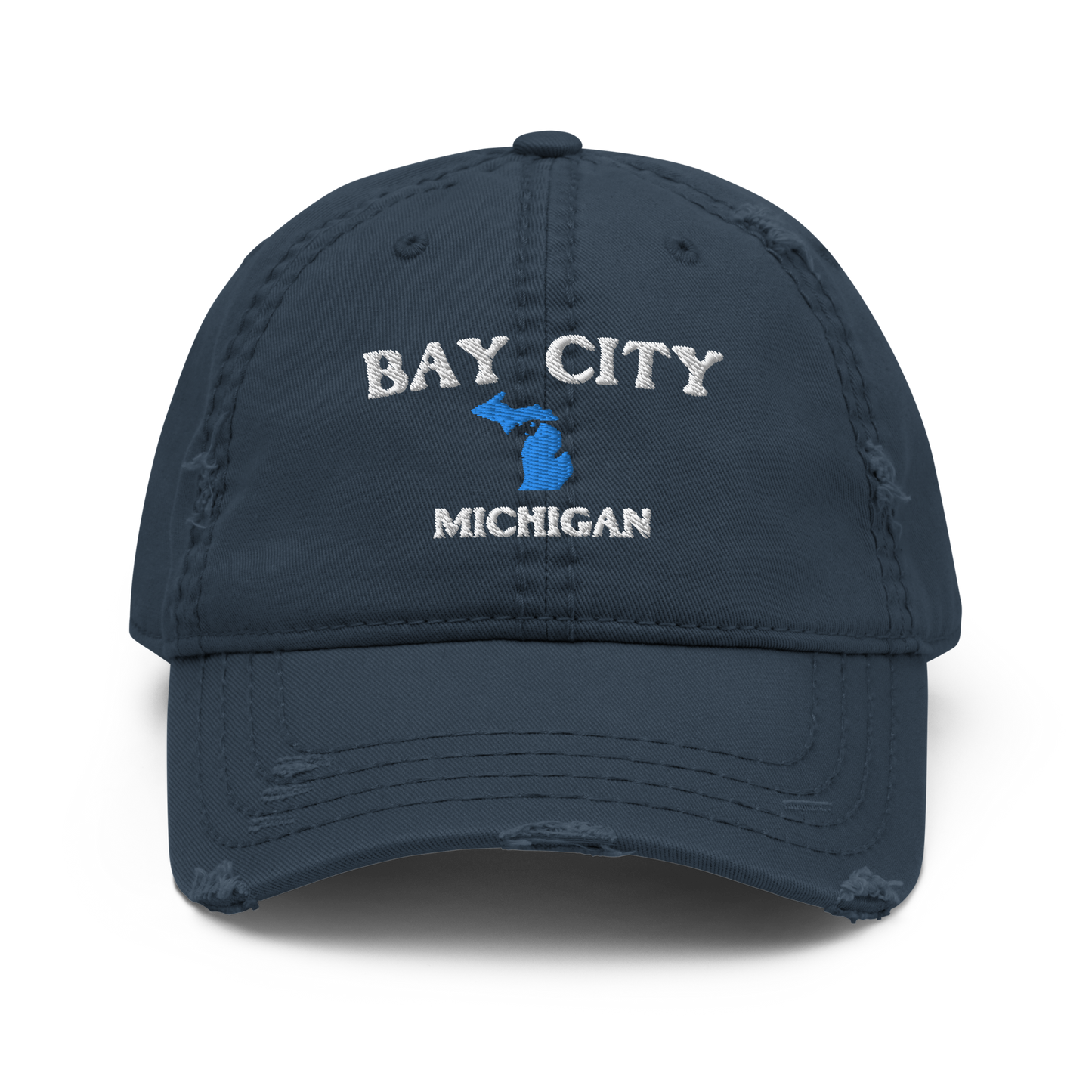 'Bay City Michigan' Distressed Dad Hat (w/ Michigan Outline)