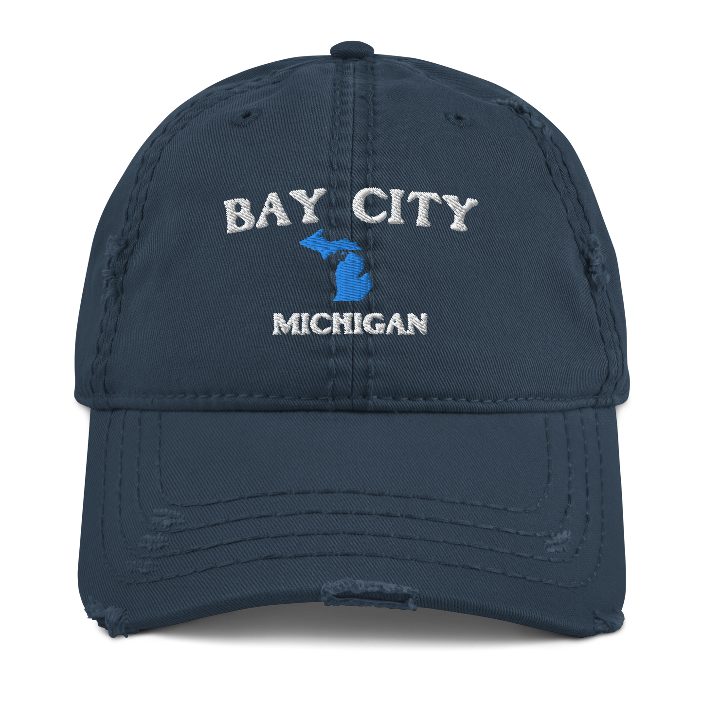 'Bay City Michigan' Distressed Dad Hat (w/ Michigan Outline)