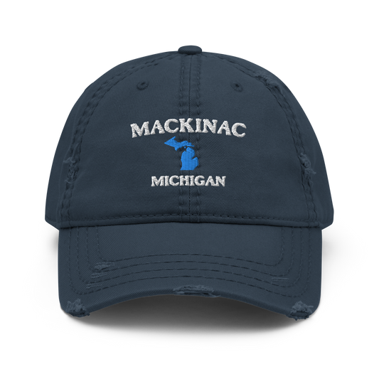 'Mackinac Michigan' Distressed Dad Hat (w/ Michigan Outline)