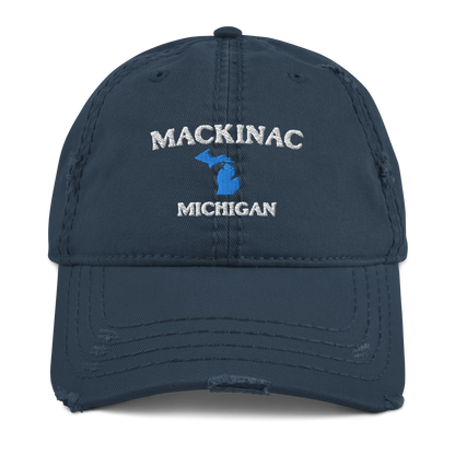 'Mackinac Michigan' Distressed Dad Hat (w/ Michigan Outline)