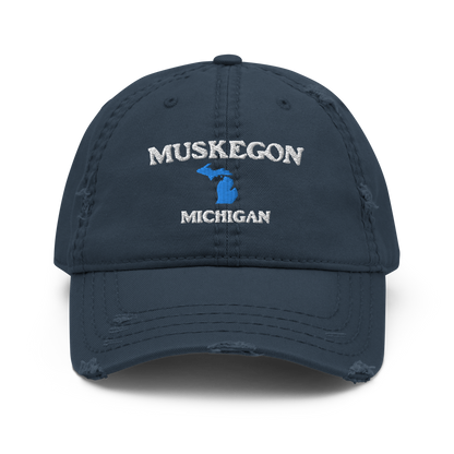 'Muskegon Michigan' Distressed Dad Hat (w/ Michigan Outline)