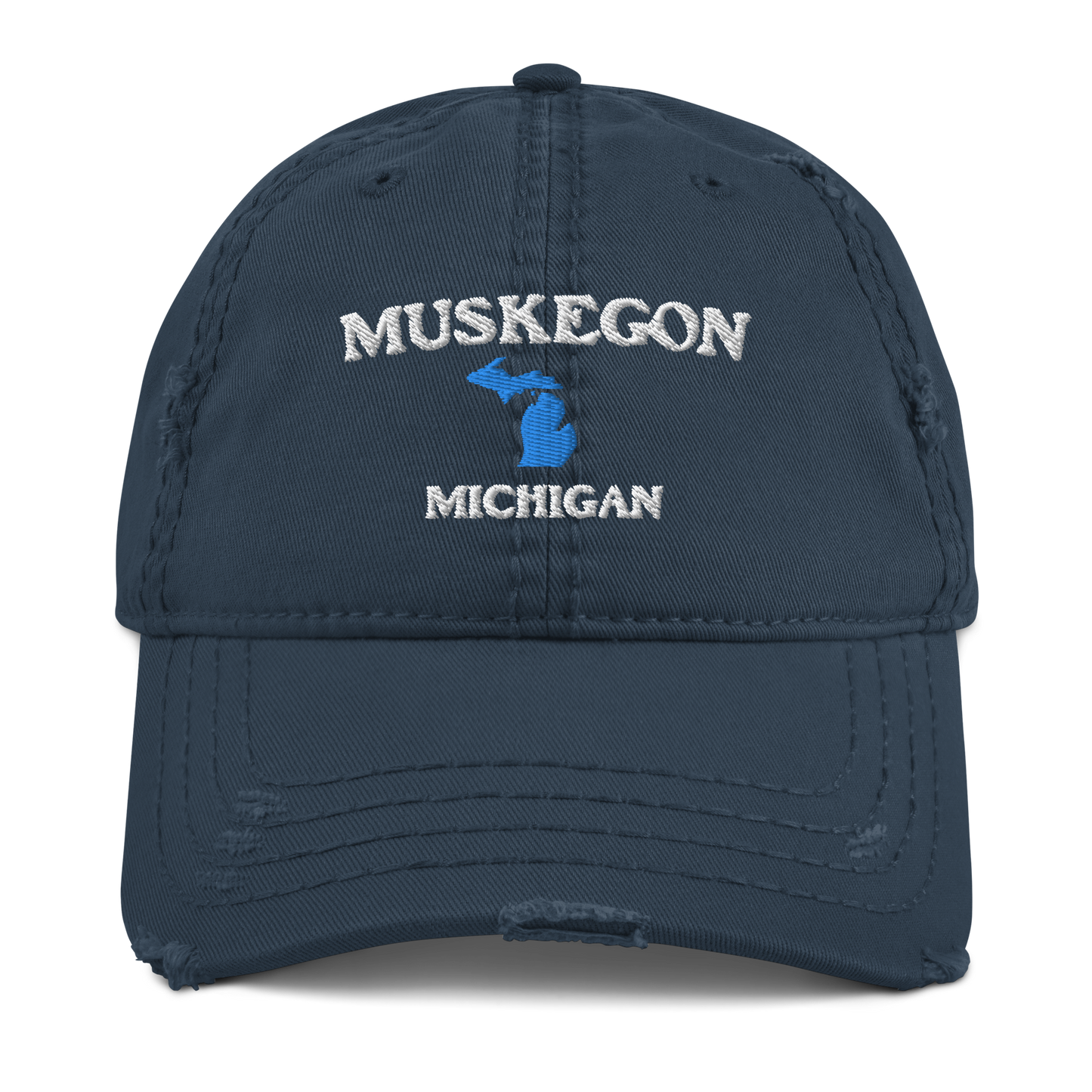 'Muskegon Michigan' Distressed Dad Hat (w/ Michigan Outline)