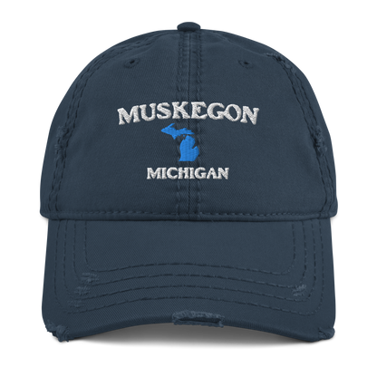 'Muskegon Michigan' Distressed Dad Hat (w/ Michigan Outline)