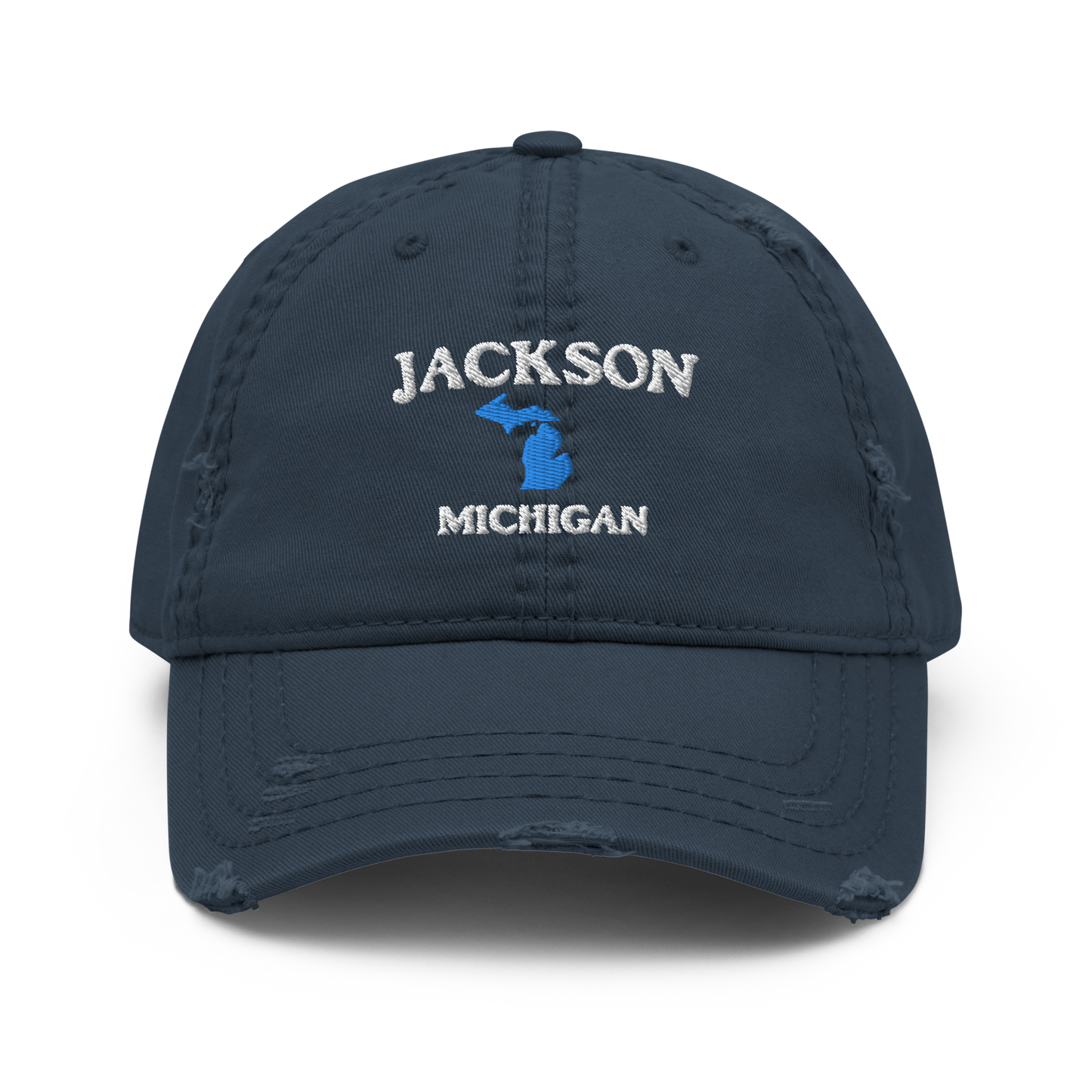 'Jackson Michigan' Distressed Dad Hat (w/ Michigan Outline)