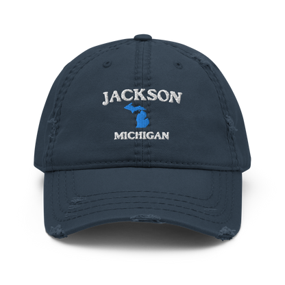 'Jackson Michigan' Distressed Dad Hat (w/ Michigan Outline)