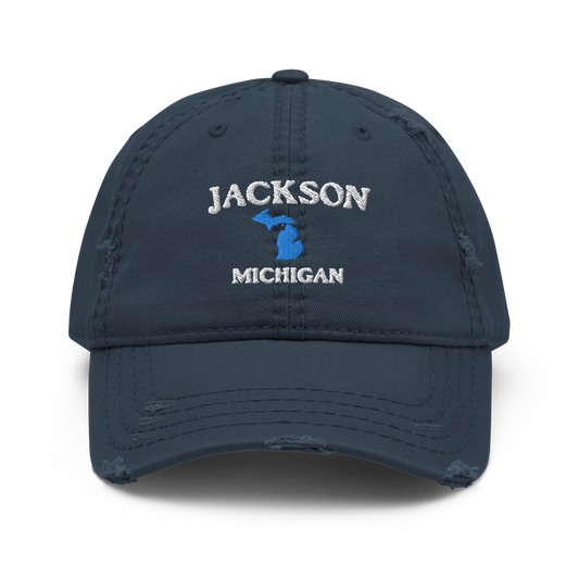 'Jackson Michigan' Distressed Dad Hat (w/ Michigan Outline)