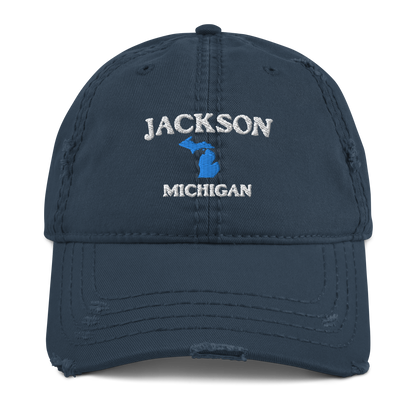 'Jackson Michigan' Distressed Dad Hat (w/ Michigan Outline)