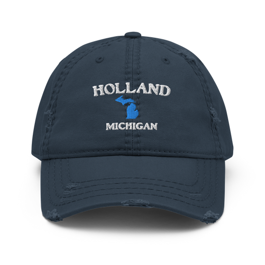 'Holland Michigan' Distressed Dad Hat (w/ Michigan Outline)