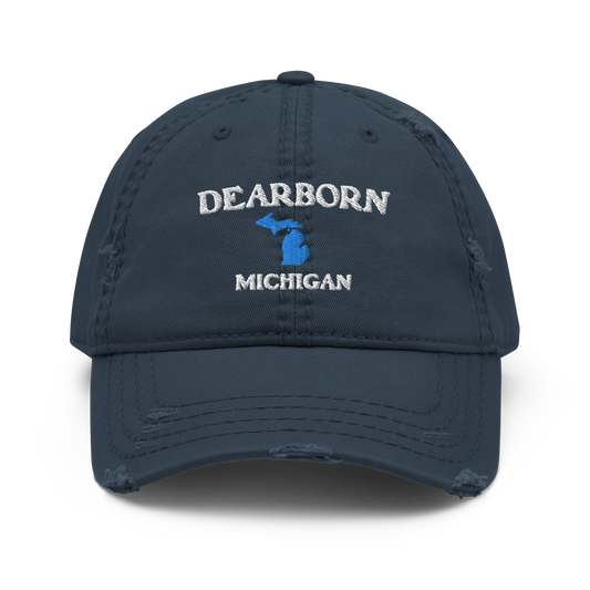 'Dearborn Michigan' Distressed Dad Hat (w/ Michigan Outline)