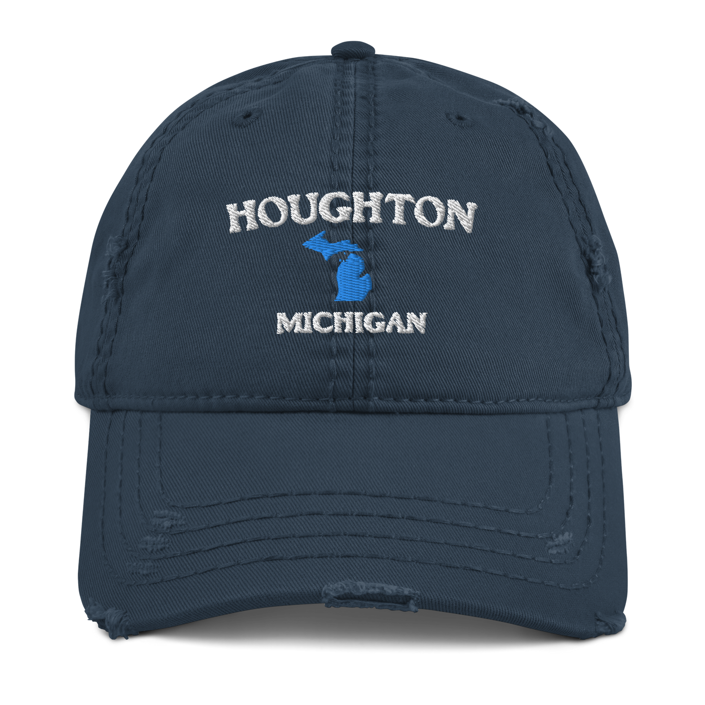 'Houghton Michigan' Distressed Dad Hat (w/ Michigan Outline)