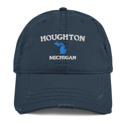 'Houghton Michigan' Distressed Dad Hat (w/ Michigan Outline)