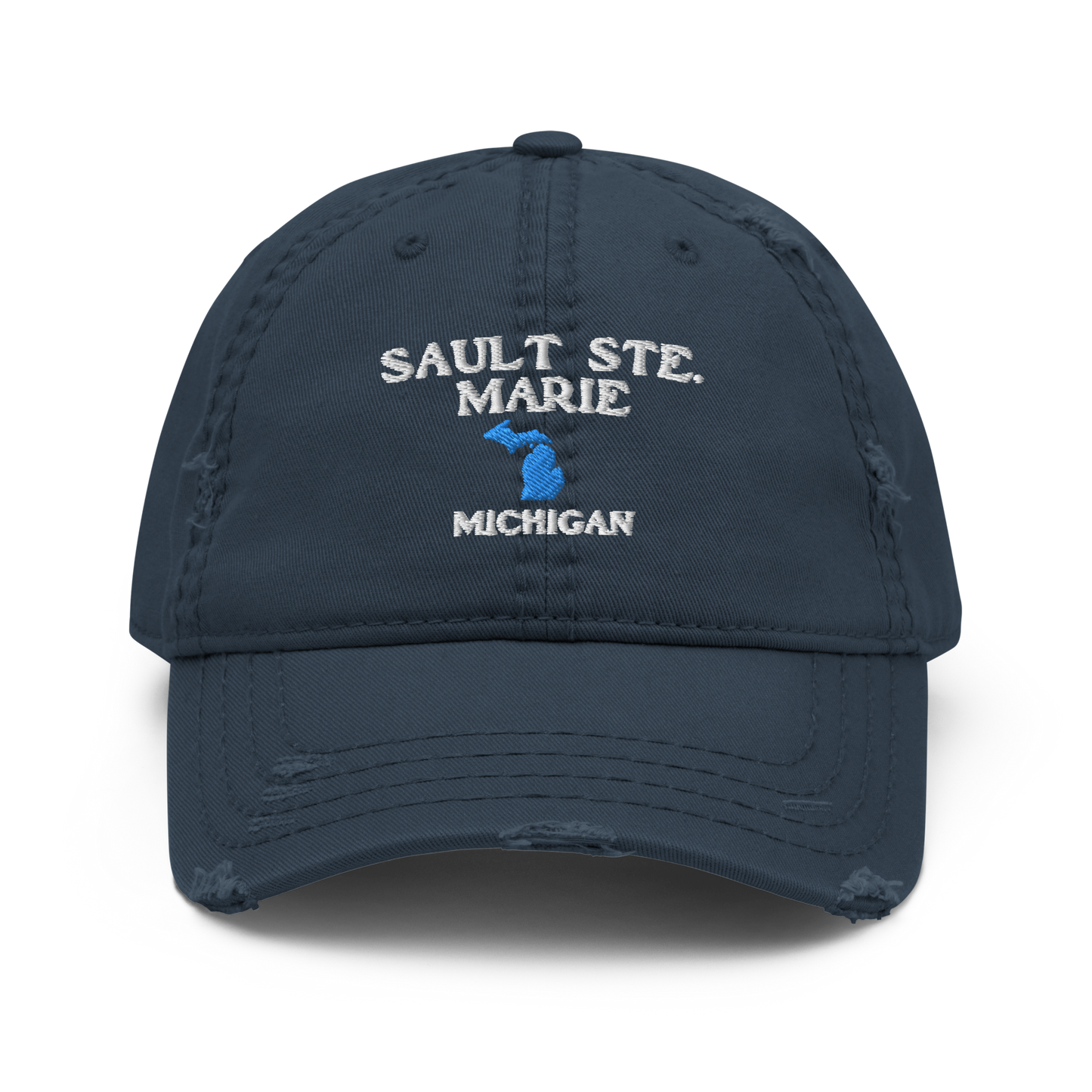 'Sault Ste. Marie' Distressed Dad Hat (w/ Michigan Outline)